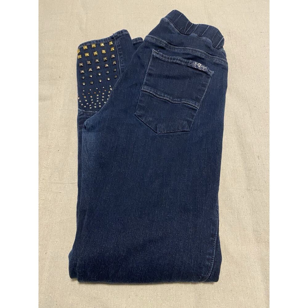 7 for all Mankind Skinny Jeggings Size 27 Dark Denim Jeans Studded Jeweled Legs - Picture 4 of 14